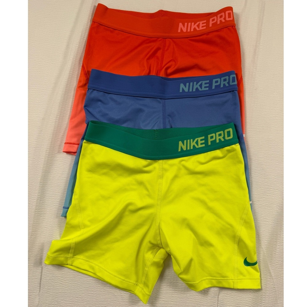 Nike Pro Dri-FIT Compression Shorts Lot of 3 Girls Large Orange Blue Yellow